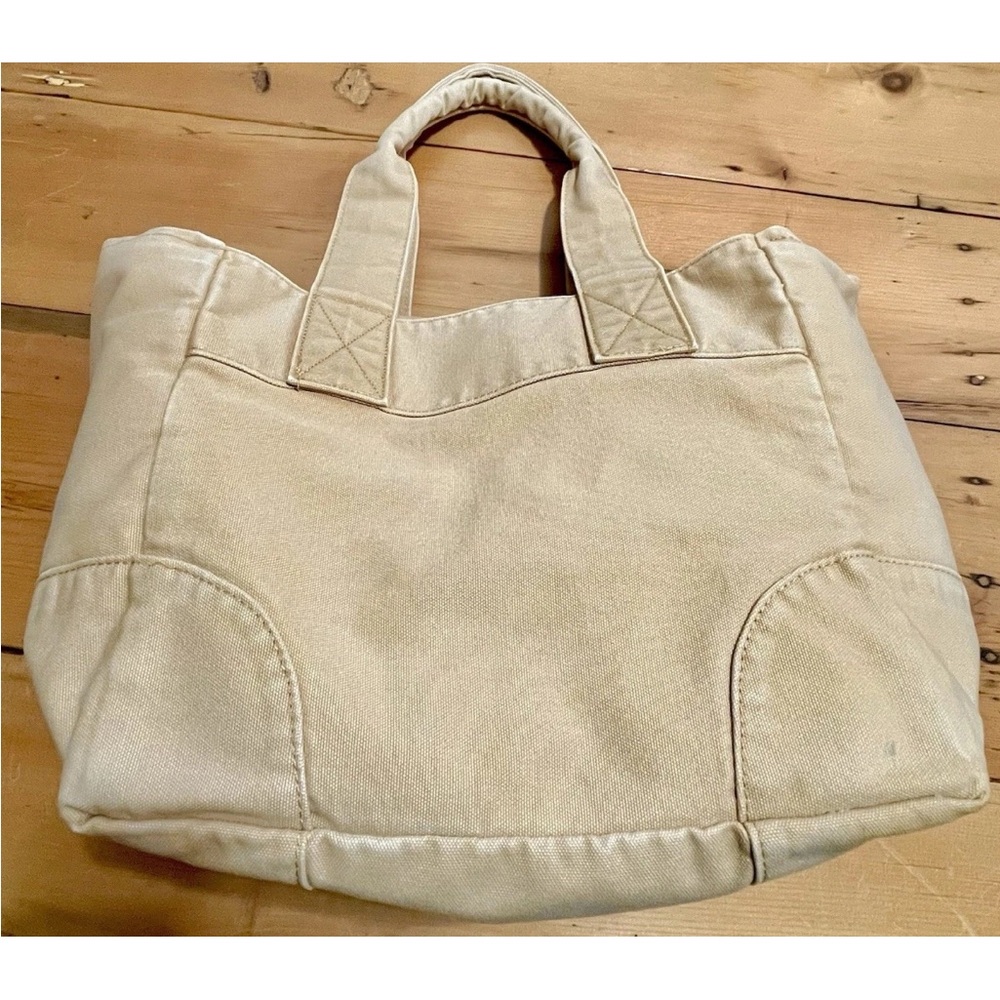 Vintage J.CREW Cotton Canvas Tote Bag - Tan Khaki Large Snap Thick - Picture 5 of 15